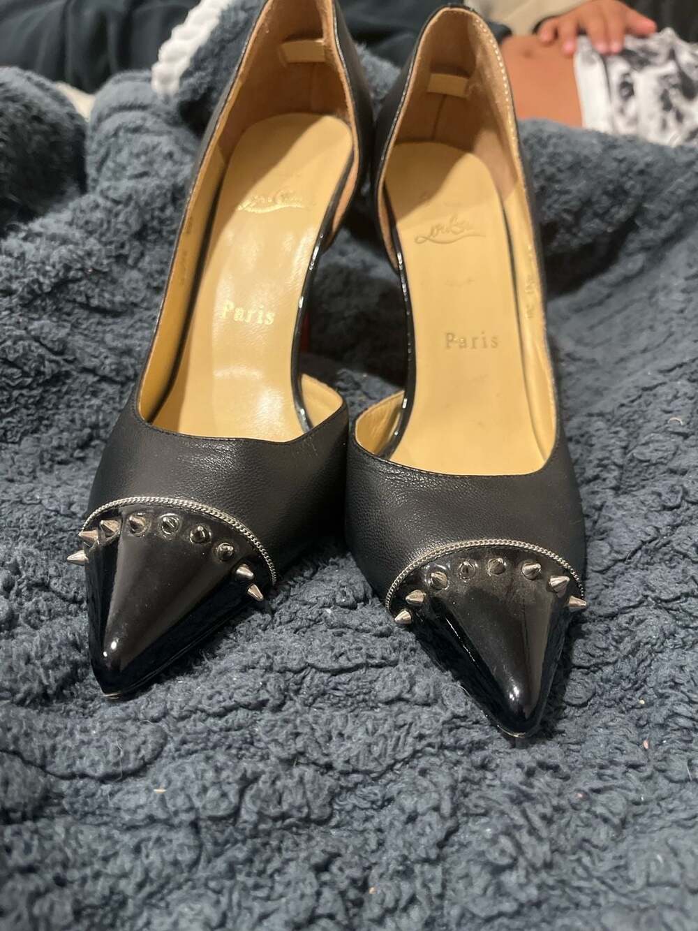 Christian Louboutin Culturella Spiked D'Orsay Pumps Black Leather